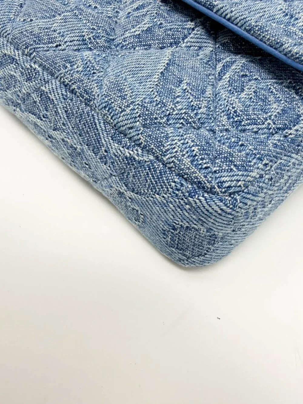 Chanel Denim Quilted Camellia SweetHeart Clutch with Chain